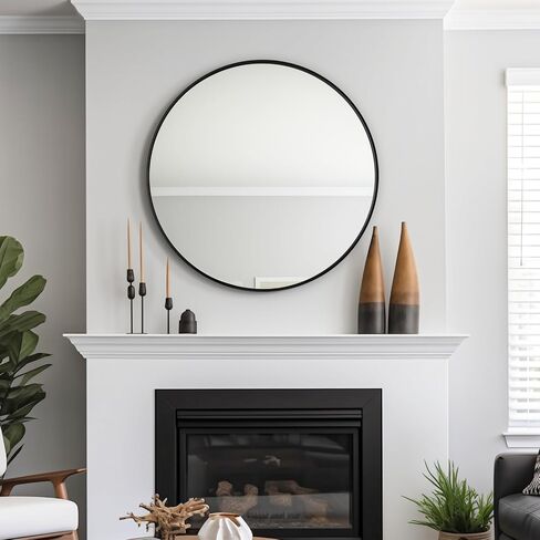 USHOWER Bathroom Mirrors for Over Sink, 36 Inch Circle Mirror with Metal Frame, Black Wall Mirror for Vanity, Entryway, Living Room, Hallway and Bedroom Decor in Saudi Arabia