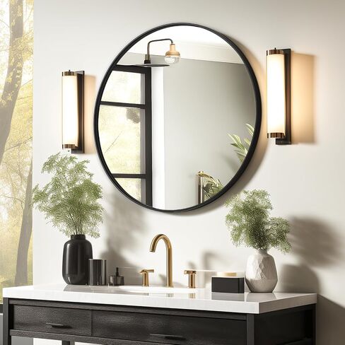 USHOWER Bathroom Mirrors for Over Sink, 36 Inch Circle Mirror with Metal Frame, Black Wall Mirror for Vanity, Entryway, Living Room, Hallway and Bedroom Decor in Saudi Arabia