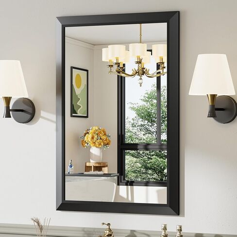 Briivue 24x36 Inch Black Bathroom Mirror for Wall, Thick Metal Framed Rectangle Mirrors for Over Sink, Bedroom, Living Room, Entryway, Anti-Rust, HD Tempered Glass in Saudi Arabia