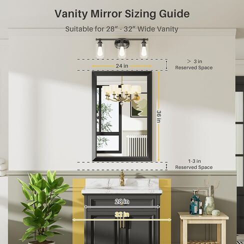 Briivue 24x36 Inch Black Bathroom Mirror for Wall, Thick Metal Framed Rectangle Mirrors for Over Sink, Bedroom, Living Room, Entryway, Anti-Rust, HD Tempered Glass in Saudi Arabia