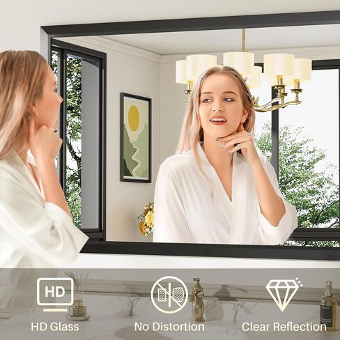Briivue 24x36 Inch Black Bathroom Mirror for Wall, Thick Metal Framed Rectangle Mirrors for Over Sink, Bedroom, Living Room, Entryway, Anti-Rust, HD Tempered Glass in Saudi Arabia