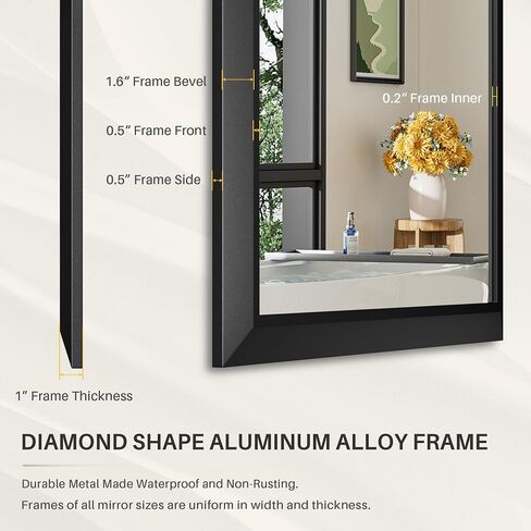 Briivue 24x36 Inch Black Bathroom Mirror for Wall, Thick Metal Framed Rectangle Mirrors for Over Sink, Bedroom, Living Room, Entryway, Anti-Rust, HD Tempered Glass in Saudi Arabia