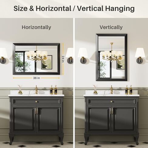 Briivue 24x36 Inch Black Bathroom Mirror for Wall, Thick Metal Framed Rectangle Mirrors for Over Sink, Bedroom, Living Room, Entryway, Anti-Rust, HD Tempered Glass in Saudi Arabia