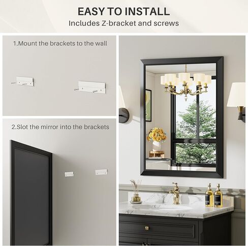 Briivue 24x36 Inch Black Bathroom Mirror for Wall, Thick Metal Framed Rectangle Mirrors for Over Sink, Bedroom, Living Room, Entryway, Anti-Rust, HD Tempered Glass in Saudi Arabia