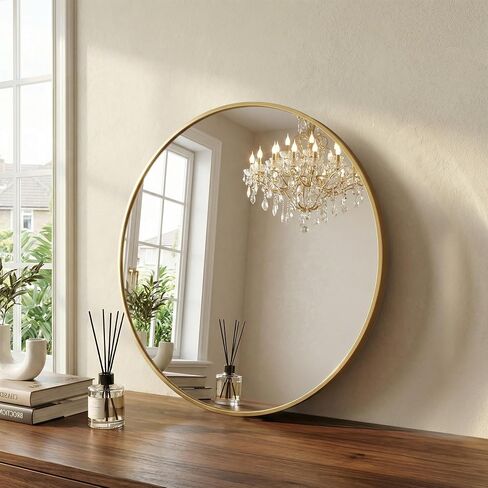 20 Inch Gold Round Bathroom Wall Mirror, Round Mirrors for Wall Decor, Circle Mirror for with HD Shatter-Proof Glass for Entryway, Living Room, Bedroom, Dressing Room, Home Decor in Saudi Arabia