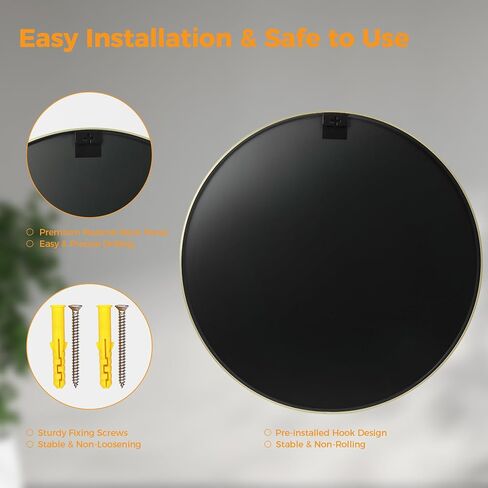 20 Inch Gold Round Bathroom Wall Mirror, Round Mirrors for Wall Decor, Circle Mirror for with HD Shatter-Proof Glass for Entryway, Living Room, Bedroom, Dressing Room, Home Decor in Saudi Arabia