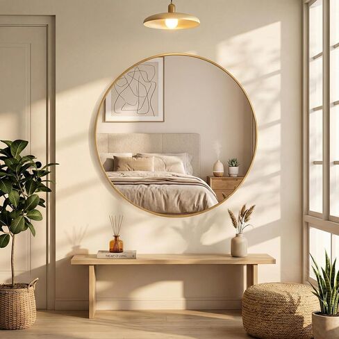 20 Inch Gold Round Bathroom Wall Mirror, Round Mirrors for Wall Decor, Circle Mirror for with HD Shatter-Proof Glass for Entryway, Living Room, Bedroom, Dressing Room, Home Decor in Saudi Arabia
