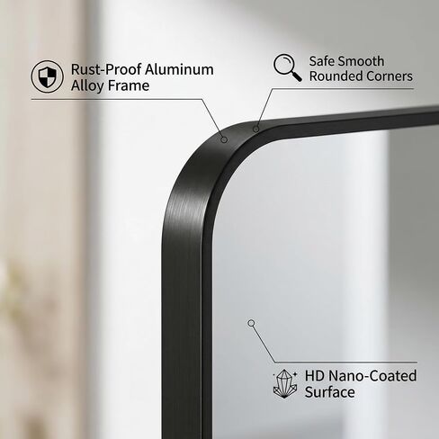 Koonmi Bathroom Mirror, 30X36 Inch Black Metal Framed Mirror for Bathroom, Tempered Glass, Anti-Rust, Rounded Rectangle Mirror for Restroom, Bedroom, Black in Kuwait