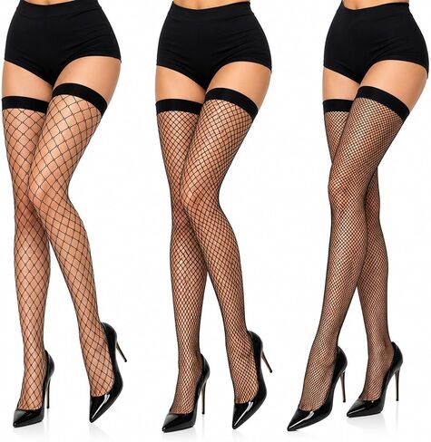 3Pcs Black Fish nets Set – Thigh High Fishnet Stockings for Women, Featuring 3 Distinct Mesh Sizes, Ultra-Stretchy & Comfortable Fishnet Thigh Highs for Stylish and Gifting in Saudi Arabia