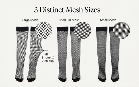 3Pcs Black Fish nets Set – Thigh High Fishnet Stockings for Women, Featuring 3 Distinct Mesh Sizes, Ultra-Stretchy & Comfortable Fishnet Thigh Highs for Stylish and Gifting in Saudi Arabia