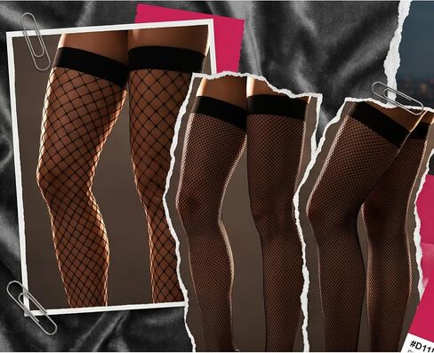 3Pcs Black Fish nets Set – Thigh High Fishnet Stockings for Women, Featuring 3 Distinct Mesh Sizes, Ultra-Stretchy & Comfortable Fishnet Thigh Highs for Stylish and Gifting in Saudi Arabia