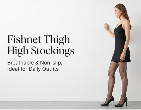 3Pcs Black Fish nets Set – Thigh High Fishnet Stockings for Women, Featuring 3 Distinct Mesh Sizes, Ultra-Stretchy & Comfortable Fishnet Thigh Highs for Stylish and Gifting in Saudi Arabia
