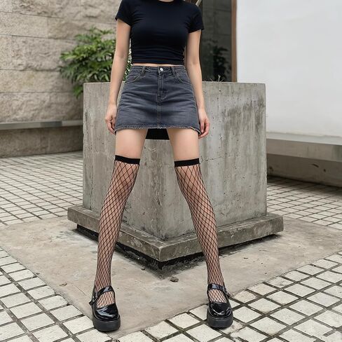 3Pcs Black Fish nets Set – Thigh High Fishnet Stockings for Women, Featuring 3 Distinct Mesh Sizes, Ultra-Stretchy & Comfortable Fishnet Thigh Highs for Stylish and Gifting in Saudi Arabia