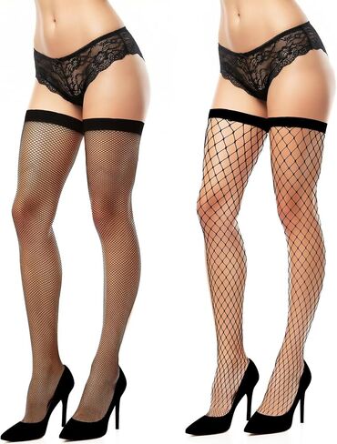 Thigh High Fishnets, 2 Pairs Fishnet Thigh Highs Stockings, Elastic Slimming Leg-Shaping Black Fishnet Stockings for Women in Saudi Arabia