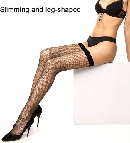 Thigh High Fishnets, 2 Pairs Fishnet Thigh Highs Stockings, Elastic Slimming Leg-Shaping Black Fishnet Stockings for Women in Saudi Arabia