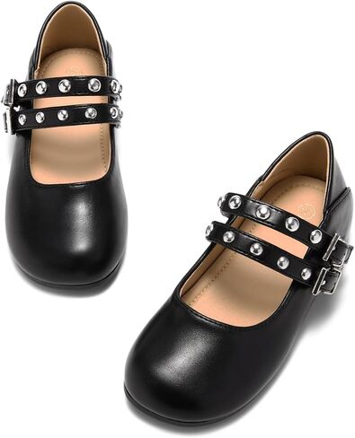 Haloumoning Girls Mary Jane Dress Shoes Double Strap Closed Toe Ballet Flats Slip on Wedding Party Shoes for Little/Big Kids in Kuwait