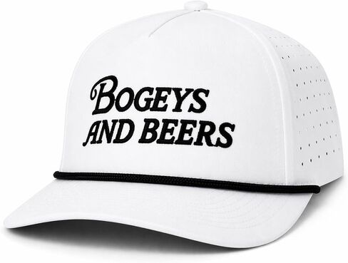 Bogeys and Beers Funny Rope White with Black Rope and Letters, Performance Blend, Adjustable Snapback, Moisture Wicking Golf Hat in Saudi Arabia