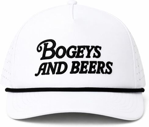 Bogeys and Beers Funny Rope White with Black Rope and Letters, Performance Blend, Adjustable Snapback, Moisture Wicking Golf Hat in Saudi Arabia