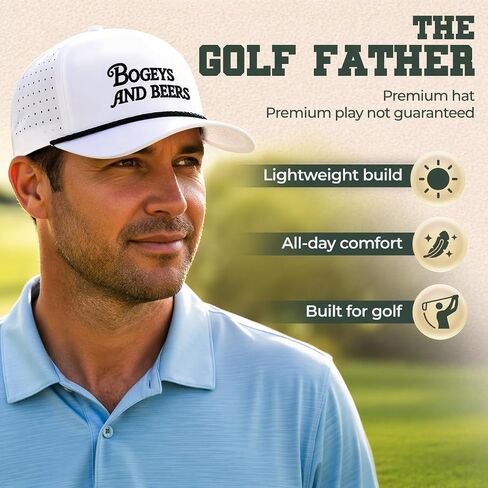 Bogeys and Beers Funny Rope White with Black Rope and Letters, Performance Blend, Adjustable Snapback, Moisture Wicking Golf Hat in Saudi Arabia