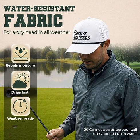 Bogeys and Beers Funny Rope White with Black Rope and Letters, Performance Blend, Adjustable Snapback, Moisture Wicking Golf Hat in Saudi Arabia