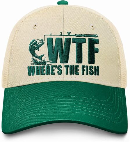 Where’s The Fish Fishing Hat for Men, Funny Embroidered Trucker Hat, Funny Fishing Hats for Dad Husband Grandpa in Kuwait