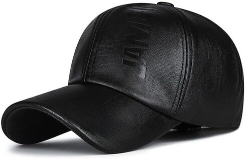 Unisex Leather Baseball Cap, Adjustable Snapback PU Classic Baseball Cap, Waterproof Outdoor Casual Hat for Daily Wear, Black in Kuwait