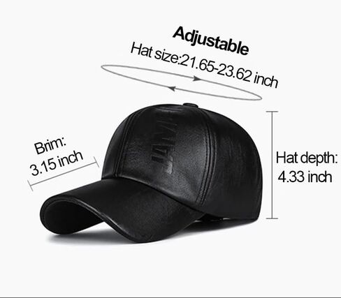 Unisex Leather Baseball Cap, Adjustable Snapback PU Classic Baseball Cap, Waterproof Outdoor Casual Hat for Daily Wear, Black in Kuwait