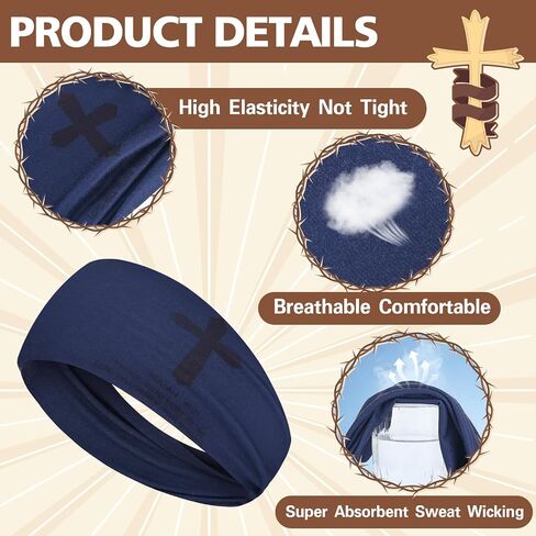 8 Pcs Christian Headbands for Men, Jesus Faith Cross Athletic Sweatbands with Bible Verse Religious Cooling Sports Men Moisture Wicking Head Band for Running Football Basketball Cycling Workout in Saudi Arabia