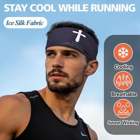 8 Pcs Christian Headbands for Men, Jesus Faith Cross Athletic Sweatbands with Bible Verse Religious Cooling Sports Men Moisture Wicking Head Band for Running Football Basketball Cycling Workout in Saudi Arabia