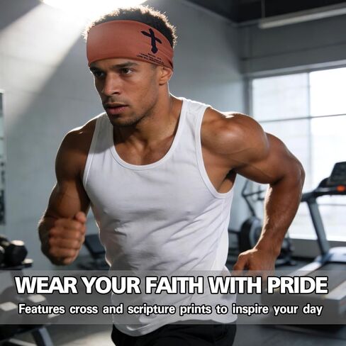 8 Pcs Christian Headbands for Men, Jesus Faith Cross Athletic Sweatbands with Bible Verse Religious Cooling Sports Men Moisture Wicking Head Band for Running Football Basketball Cycling Workout in Saudi Arabia