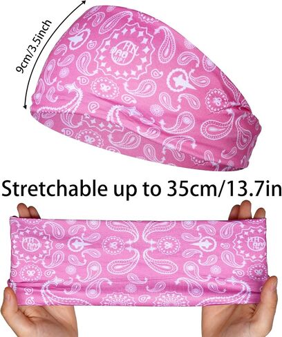 hoyuwak 9PCS Sweatbands Paisley Bandanas Head Bands Sports Headbands for Men Elastic Wide Absorbing Sweatband for Football Basketball Sports in Kuwait