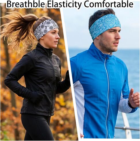 hoyuwak 9PCS Sweatbands Paisley Bandanas Head Bands Sports Headbands for Men Elastic Wide Absorbing Sweatband for Football Basketball Sports in Kuwait