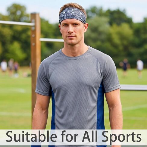 hoyuwak 9PCS Sweatbands Paisley Bandanas Head Bands Sports Headbands for Men Elastic Wide Absorbing Sweatband for Football Basketball Sports in Kuwait