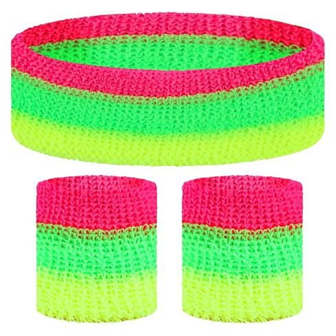 KICOSY Rainbow Sweatband Set - Pride Headband and Wristbands, Terry Cloth Striped Sweatband Set for Sports, Gym, 80s Costumes, and Pride Parade Accessories in Kuwait