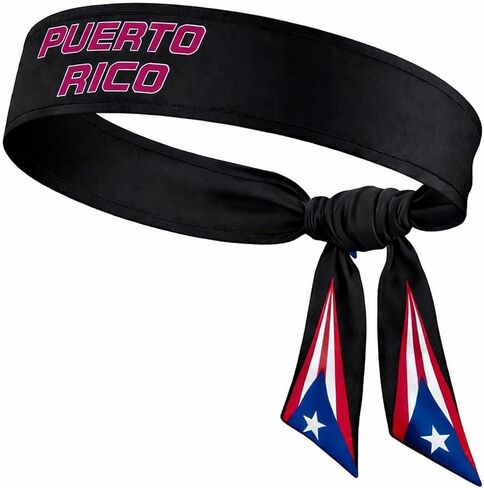 Black Puerto Rico Flag Headband for Men and Women, Long Athletic Head Band with Adjustable Knot for Cycling, Running, Gym, Sportswear Accessory Outdoor Headband, Patriotic Design in Saudi Arabia