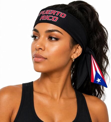 Black Puerto Rico Flag Headband for Men and Women, Long Athletic Head Band with Adjustable Knot for Cycling, Running, Gym, Sportswear Accessory Outdoor Headband, Patriotic Design in Saudi Arabia
