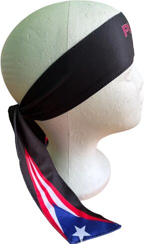 Black Puerto Rico Flag Headband for Men and Women, Long Athletic Head Band with Adjustable Knot for Cycling, Running, Gym, Sportswear Accessory Outdoor Headband, Patriotic Design in Saudi Arabia