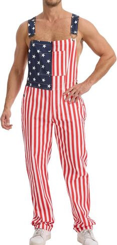 WORK IDEA Men's American Flag Overalls - 250th Anniversary Patriotic USA Stretch Cotton Bibs 4th of July in Saudi Arabia