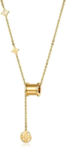 Gold Necklace with Barrel Pendant and Star Charms 18K Gold-Plated Stainless Steel Chain, Women's Jewelry Gift in Saudi Arabia