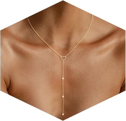 CHESKY Lariat Gold Necklace for Women, Dainty Long Necklace 14k Gold Plated Y-Shaped Pendant Necklace Trendy Layered CZ Beaded Chain Drop Necklaces Simple Gold Jewelry for Women Gifts in Kuwait