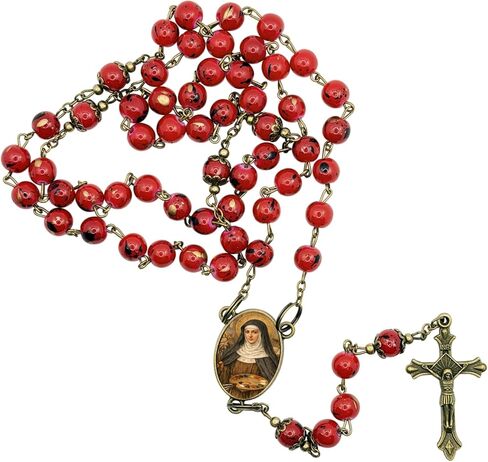 Gifts by Lulee, LLC Saint Catherine of Bologna Red Rosary with Bronze Findings – Catholic Prayer Rosary with Color Saint Image Centerpiece, Patron of Artists in Kuwait