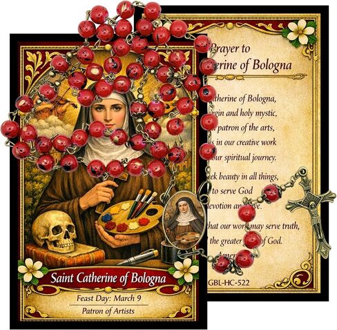 Gifts by Lulee, LLC Saint Catherine of Bologna Red Rosary with Bronze Findings – Catholic Prayer Rosary with Color Saint Image Centerpiece, Patron of Artists in Kuwait