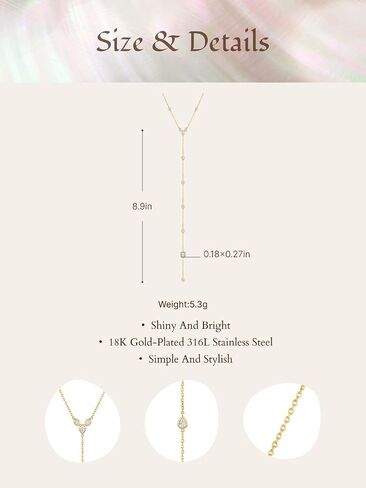 Gold Lariat Necklace - Waterproof Long Necklace for Women - Dainty 14K Gold Plated Drop Chain with Cubic Zirconia - Stainless Steel Prom Y Necklace Jewelry Gift in Saudi Arabia