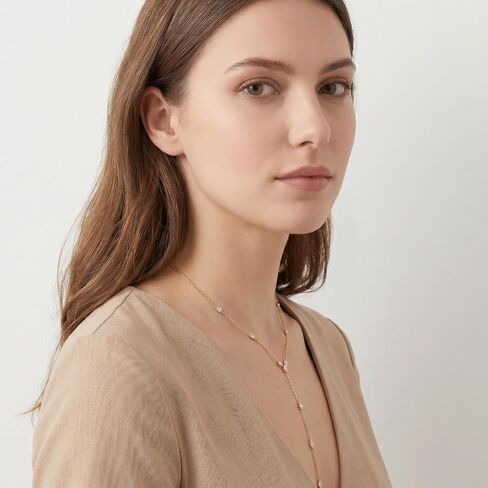 Gold Lariat Necklace - Waterproof Long Necklace for Women - Dainty 14K Gold Plated Drop Chain with Cubic Zirconia - Stainless Steel Prom Y Necklace Jewelry Gift in Saudi Arabia