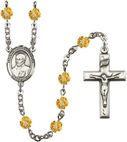Bonyak Jewelry St. Ignatius of Loyola Silver-Plated Rosary - Every Birth Month Color and More in Kuwait