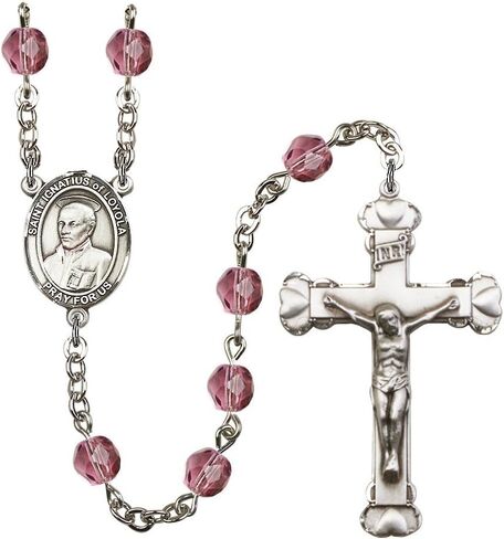 Bonyak Jewelry St. Ignatius of Loyola Silver-Plated Rosary - Every Birth Month Color and More in Kuwait