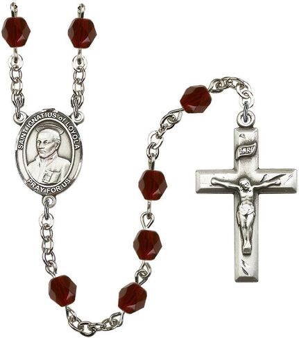 Bonyak Jewelry St. Ignatius of Loyola Silver-Plated Rosary - Every Birth Month Color and More in Kuwait