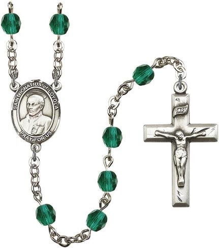 Bonyak Jewelry St. Ignatius of Loyola Silver-Plated Rosary - Every Birth Month Color and More in Kuwait