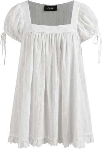 CIDER Blouses for Women Square Neck Ruffle Knot Short Sleeve Recycled Cotton Solid Long Sleeve Blouse Tops Shirt in Kuwait
