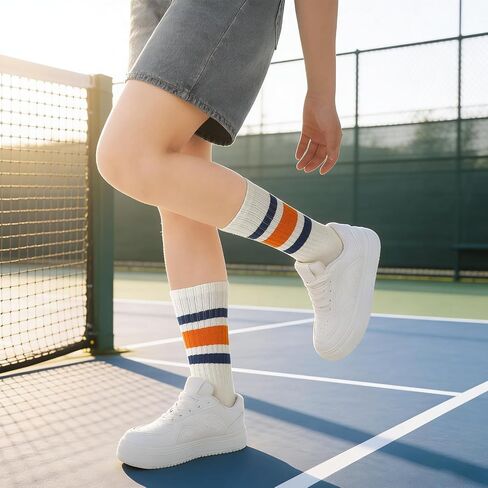 5 Pairs Striped Crew Socks for Women and Men, Cotton Seamless Toe Casual Socks, Retro Slouch Tube Sock in Kuwait